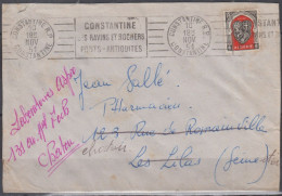 R.B.V.   " CONSTANTINE  SES RAVINS ET ROCHERS..."   Sur Lettre De CONSTANTINE R.P. Le 10 NOV 51 Avec  Alger 15F - Lettres & Documents