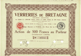- Titre De 1924 - Verreries De Bretagne - - Industrie