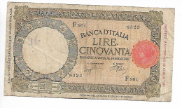 46367) BANCONOTA  DA50 LIRE LUPA CAPITOLINA REGNO ITALIA- 13-2-1943 COME DA FOTO - 50 Lire