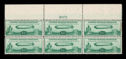 Lot # 068 Airmail, 1933, 50¢ “Chicago” Zeppelin Block Of Six - 1a. 1918-1940 Oblitérés