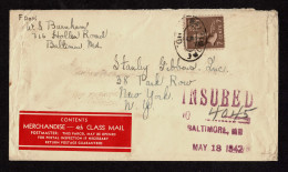 Lot # 119 Insured Mail:1942 Cover Bearing 1938, 7¢ Jackson Sepia - Cartas & Documentos