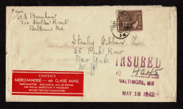 Lot # 119 Insured Mail:1942 Cover Bearing 1938, 7¢ Jackson Sepia - Lettres & Documents