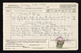 Lot # 120 Certificate Of Mailing: May 7 19411938, 8¢ Van Buren Olive Green - Covers & Documents