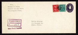 Lot # 158 Registered, Return Receipt Requested On 1955 Envelope: Bearing 1938, 17¢ Andrew Johnson Red Rose, 20¢ Garfield - Cartas & Documentos