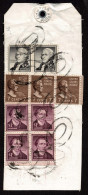 Lot # 229 Mail Tag:1938 7c Jackson Sepia Strip Of Three, 1956 $5 Hamilton Black Pair, $1 Partick Henry Purple Block Of F - Briefe U. Dokumente