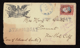 Lot # 285 Patriotic Eagle "STEAMBOAT" Manuscript "ILLEGAL STAMP" 1861, 3¢ Rose On Envelope - Otros & Sin Clasificación