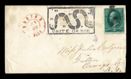 Lot # 290 Patriotic: "United Or Die" Snake With 1870, 3¢ Green, H. Grill, N.B.N.C. Printing - Other & Unclassified