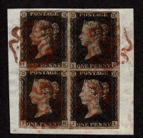 Lot # 312 Great Britain: 1840, Queen Victoria First Issue, 1d Black Penny Black Plate 9, A Very Rare BLOCK OF FOUR Of Th - Other & Unclassified