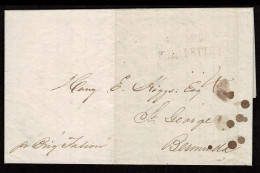Lot # 406 Bermuda Stampless: New York To Bermuda: 29 February 1845 BERMUDA/ SHIP LETTER S1 Type I In Red Light Impressio - 1859-1963 Crown Colony