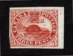 Lot # 425 1851, Beaver, 3d Red Proof, On India Paper, Right Sheet Margin Copy With Partial Imprint "w-York" - Autres & Non Classés