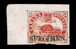 Lot # 427 1851, Beaver, 3d Red, On India Paper Overprinted SPECIMEN, Top Left Corner Sheet Margin Copy - Other & Unclassified