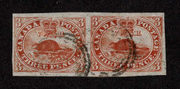 Lot # 430 1851, Beaver, 3d Red, PAIR, Laid Paper - Gebraucht