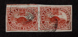 Lot # 449 1852, Beaver, 3d Red PAIR Plate A Position 24 & 25 (state 1) Several Frame Breaks - Oblitérés