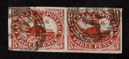 Lot # 450 1852, Beaver, 3d Red, Ribbed Paper, PAIR - Usados