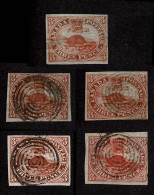 Lot # 455 1852, Beaver, 3d Red Five Close 3-4 Margins Used Copies - Oblitérés