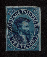 Lot # 463 1855, Jacques Cartier, 10d Blue "on Thin Crisp Transparent Paper" - Used Stamps