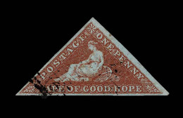 Lot # 479 Cape Of Good Hope: 1853 “Triangular”, Perkins Bacon Printing, 1d Pale Brick Red On Deeply Blued Paper - Cape Of Good Hope (1853-1904)