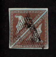 Lot # 480 1853 “Triangular”, Perkins Bacon Printing, 1d Deep Brick Red On Deeply Blued Paper PAIR - Cape Of Good Hope (1853-1904)