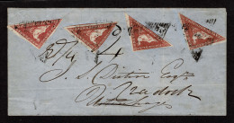 Lot # 487 1853 “Triangular”, Perkins Bacon Printing, 1d Brick Red On Bluish Paper FOUR Copies - Cabo De Buena Esperanza (1853-1904)