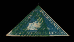 Lot # 497 1855-63 “Triangular”, Perkins Bacon Printing, 4d Blue On White Paper Good Even Margins All Around, GREEN Trian - Cape Of Good Hope (1853-1904)