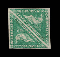 Lot # 521 1863-64 “Triangular”, De La Rue Printing, 1s Bright Emerald Green, PAIR - Cape Of Good Hope (1853-1904)