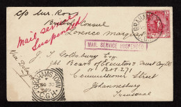 Lot # 549 Mail Service Suspended: 1899 (22 Nov.) Envelope From Grahamstown To Johannesburg Bearing 1893-1902 Standing “H - Cabo De Buena Esperanza (1853-1904)