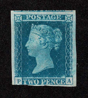 Lot # 593 1841, 2d Blue, “white Lines” Plate 3 “PA” - Neufs