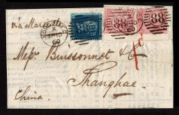 Lot # 597 Used To Shanghai: 1855-60, 2d Blue On Bluish, Large Crown Watermark, Perf 14, Plate 5 Together With 1857 Two-w - Briefe U. Dokumente