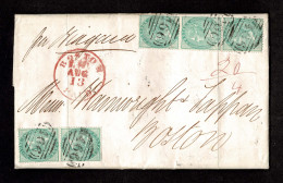 Lot # 614 Used To Boston: 1856, Queen Victoria, 1s Green, Emblems Watermark (no Corner Letters) VERTICAL PAIR And STRIP  - Covers & Documents