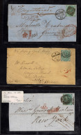 Lot # 618 Great Britain Covers : 1862-64 1s Green, 3 Covers, To Natal, Genoa (1863 Registered) And New York (1865) - Lettres & Documents