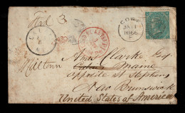 Lot # 620 Used To The United States, Mailne, 1865, Queen Victoria, 1s Green, Emblems Watermark Tied By CORK JA 11 1866 D - Cartas & Documentos