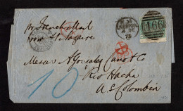 Lot # 632 Used To Colombia: 1873, Queen Victoria, 1s Pale Green, Spray Of Rose Watermark Perf Faults, Tied By LIVERPOOL  - Cartas & Documentos