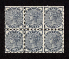 Lot # 637 1884, Queen Victoria, ½d Slate Blue BLOCK OF SIX - Unused Stamps