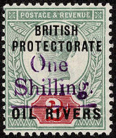 Lot # 798 Niger Coast Protectorate: 1893, Old Calabar Provisional, 1s On 2d Gray Green & Carmine, Violet Surcharge - Nigeria (...-1960)