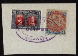 Lot # 821 Rhodesia 1910 -13, King George V “Double Head”: £1 Red & Black, Perf 15 Together With 4s Large Arms - Rhodesia & Nyasaland (1954-1963)