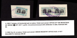 Lot # 824 Rhodesia 1910 -13, King George V “Double Head”: 1sh Shades, 9 Documents, 2 Pieces - Rhodésie & Nyasaland (1954-1963)