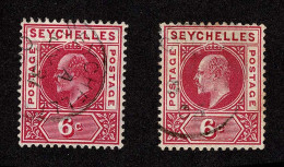 Lot # 830 Seychelles: 1903, & 1906 King Edward VII, 6¢ Carmine, “dented Frame” Variety - Seychellen (...-1976)