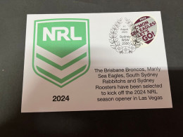 19-9-2023 (1 U 32) Australia - NRL 2024 Season To Begin In Las Vegas (with Manly Sea Eagles Team 3 Stamps) - Lettres & Documents