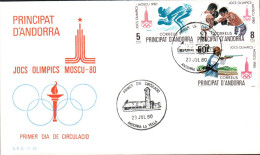ANDORRE FDC 1980 JEUX OLYMPIQUES MOSCOU - Storia Postale