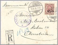 LUXEMBOURG - DOMMELDANGE II - 62½c/5Fr William IV 1915 Registered To Amsterdam NETHERLANDS - 1906 William IV