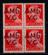 ITALIA VENEZIA GIULIA - AMGVG - 1945 - IMPERIALE 20 CENT. IN QUARTINA - SENZA FASCI - FILIGRANA RUOTA - MNH - Ongebruikt