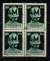 ITALIA VENEZIA GIULIA - AMGVG - 1945 - IMPERIALE 60 CENT. IN QUARTINA - VERDE MIRTO - SENZA FASCI - MNH - Ungebraucht