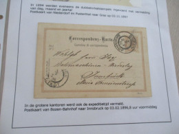Collection Spécialisée ITALIE/Autriche  Postblagen Entier Boozen Bahnhof Bozen Vers Innsbruck 03/02/1896 - Storia Postale