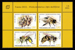 Bosnia Croatia 2022 Fauna Honeybees Bee Insects Apis Mellifera Set In Block Of 4 MNH - Abeilles