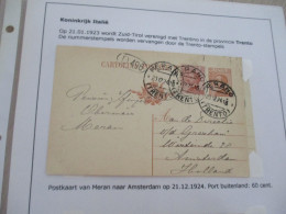 Collection Spécialisée ITALIE/Autriche Entier + Complément 1 TP Meran Merano Vers Amsterdam 21/12/1924 - Poststempel