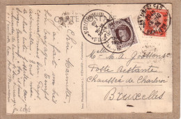 FRANCE , BELGIQUE - CARTE CACHET FONTAINEBLEAU BANLIEUE POUR ST GILLES BRUXELLES  + TAXE TIMBRE BELGE - 1924 - Storia Postale