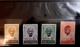 India 1948 Mahatma Gandhi Mourning 4v SET, VERY FINE FRONT, MINT NO GUM,  NICE COLOUR As Per Scan - Ongebruikt