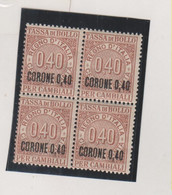 ITALY 0.40 CORONE TAXE REVENUE  Bloc Of 4 MNH - Revenue Stamps