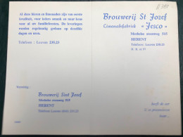 Brasserie Brouwerij St Josepf Herent Tarif Des Bière Et Limonade Recto Verso En Deux Volets - 1950 - ...