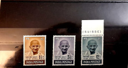India 1948 Mahatma Gandhi Mourning 3v Of SET, VERY FINE FRONT, MINT GUM DISTURBED Or NO GUM,  NICE COLOUR As Per Scan - Mahatma Gandhi